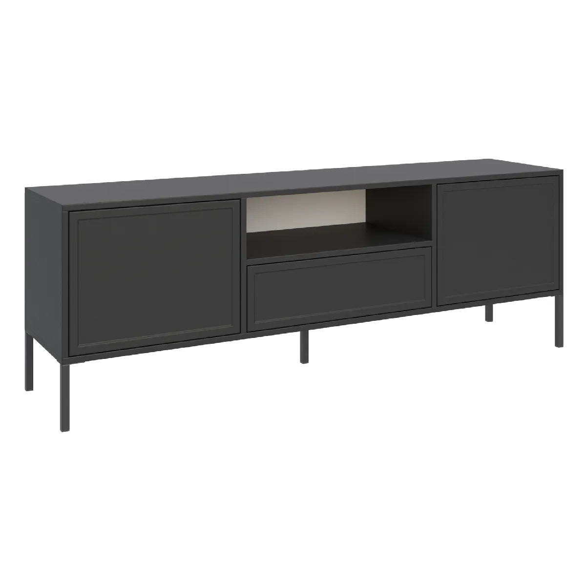 SELSEY Meuble TV 2 portes avec tiroir et niche &ndash; VELVETO &ndash; Noir &ndash; 160 cm