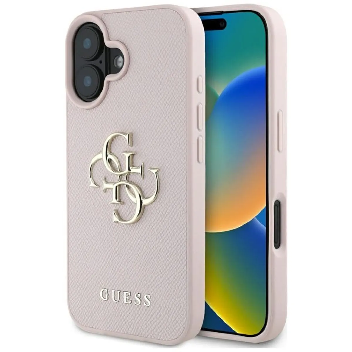 Guess Rose Coque Grained Big 4G Logo Small Classic Logo Pour Iphone 16 (Rose)