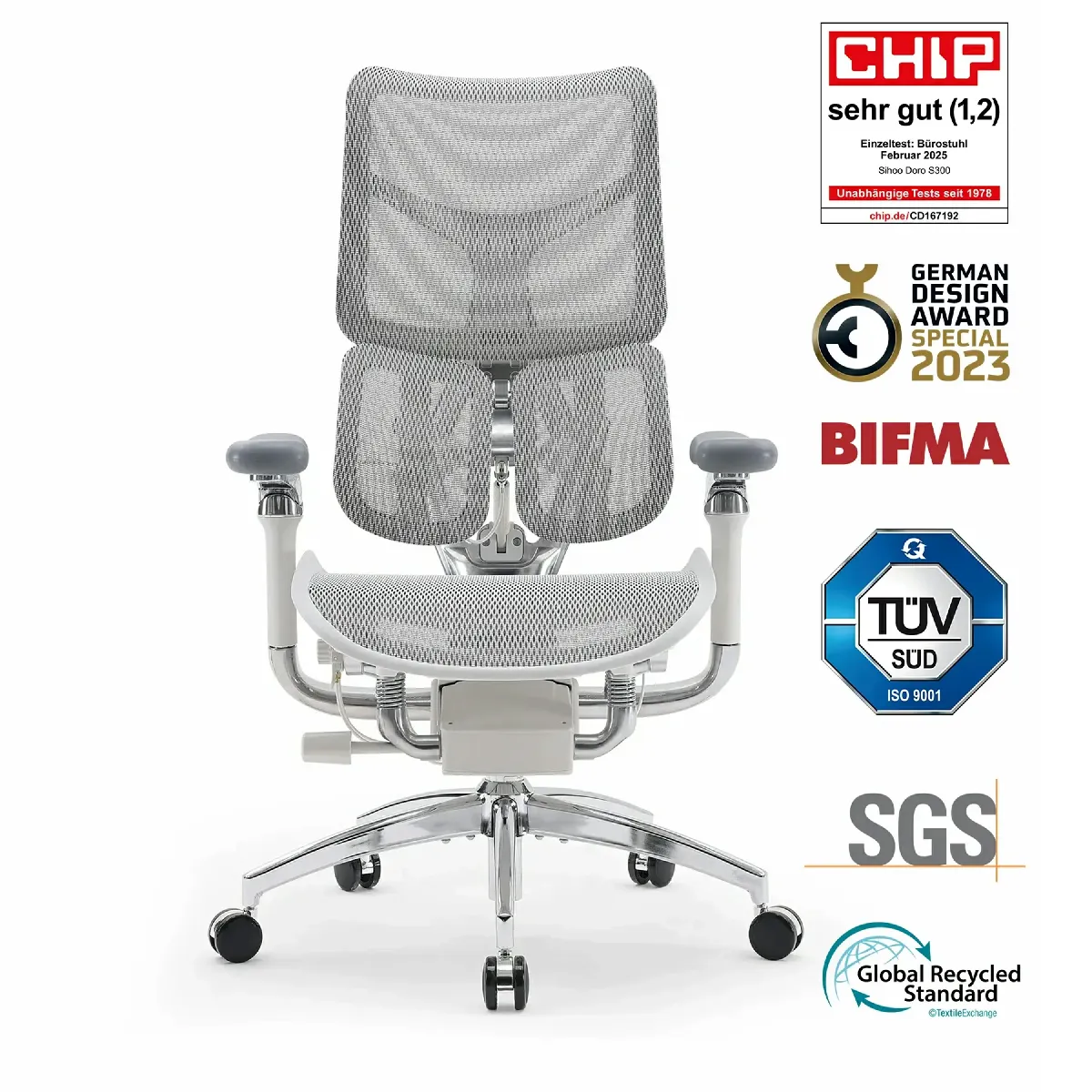 SIHOO  Doro S300 blanc ? Chaise ergonomique ? Accoudoirs 6D ? Soutien lombaire dynamique