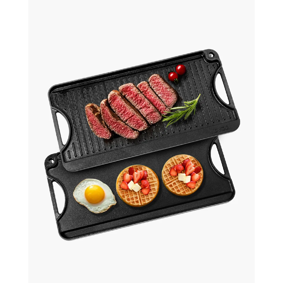 Vevor Noir Plaque De Cuisson En Fonte Plaque-Gril Réversible Portable 492X218 Mm