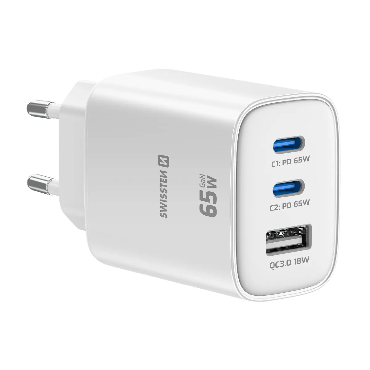 Swissten - Chargeur Secteur - 65W Power Delivery - USB-C et USB-A - Blanc - Image 2