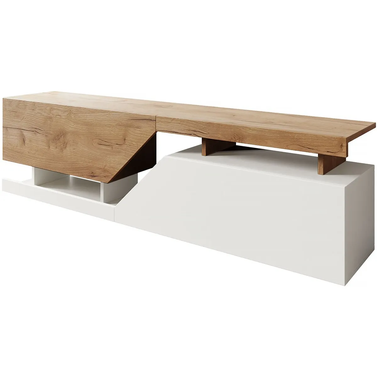 Meuble TV - 160 x 46 x 35 cm - Blanc/Marron Foncé