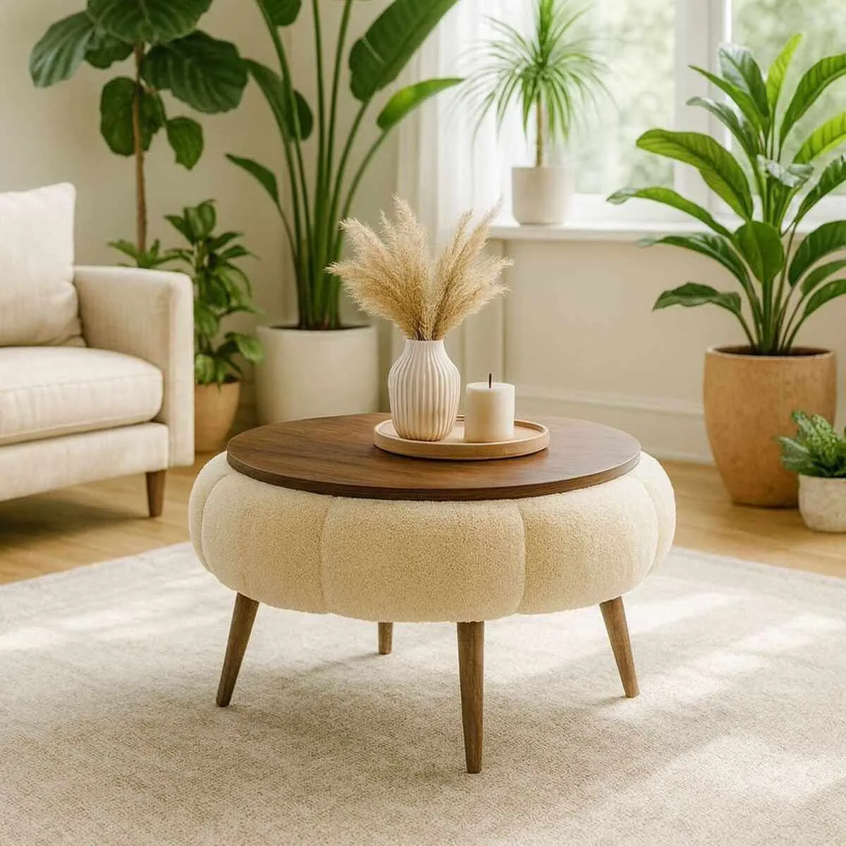 Table basse en bois - 60 x 60 x 44 cm - Crème