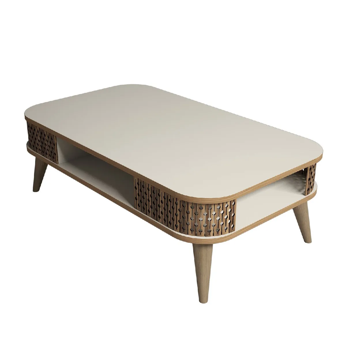 Table basse en bois - 105 x 60 x 34 cm - Crème