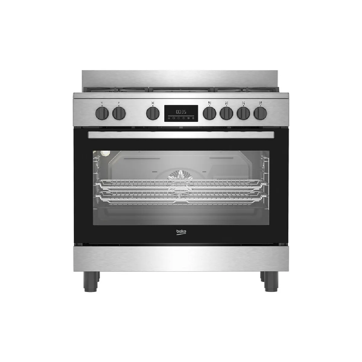 Beko BGM11225EX - Cuisinière gaz 90 cm - Four 108 L - Tournebroche - Inox