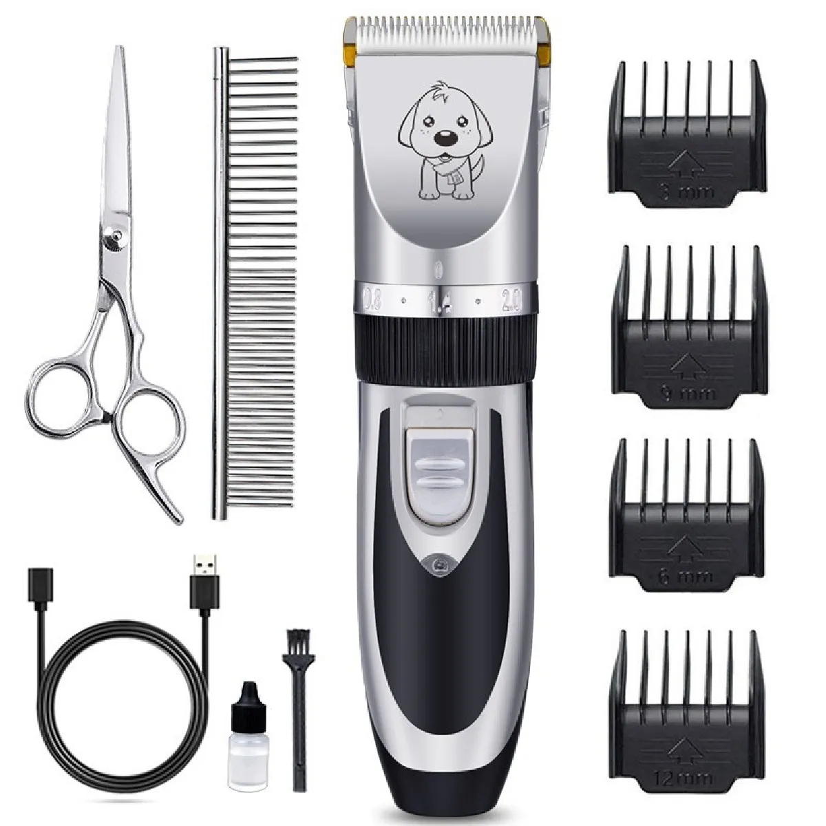 Tondeuse rechargeable pour animaux de compagnie avec lame en céramique et kit de toilettag