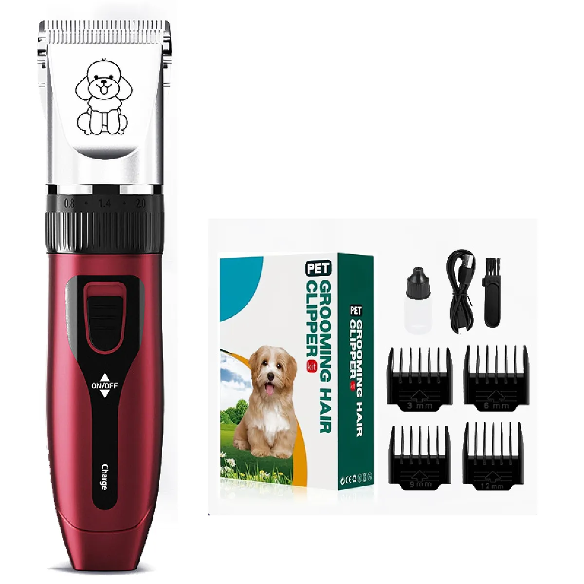 Tondeuse pour animaux de compagnie - Lame en céramique améliorée, rouge rubis