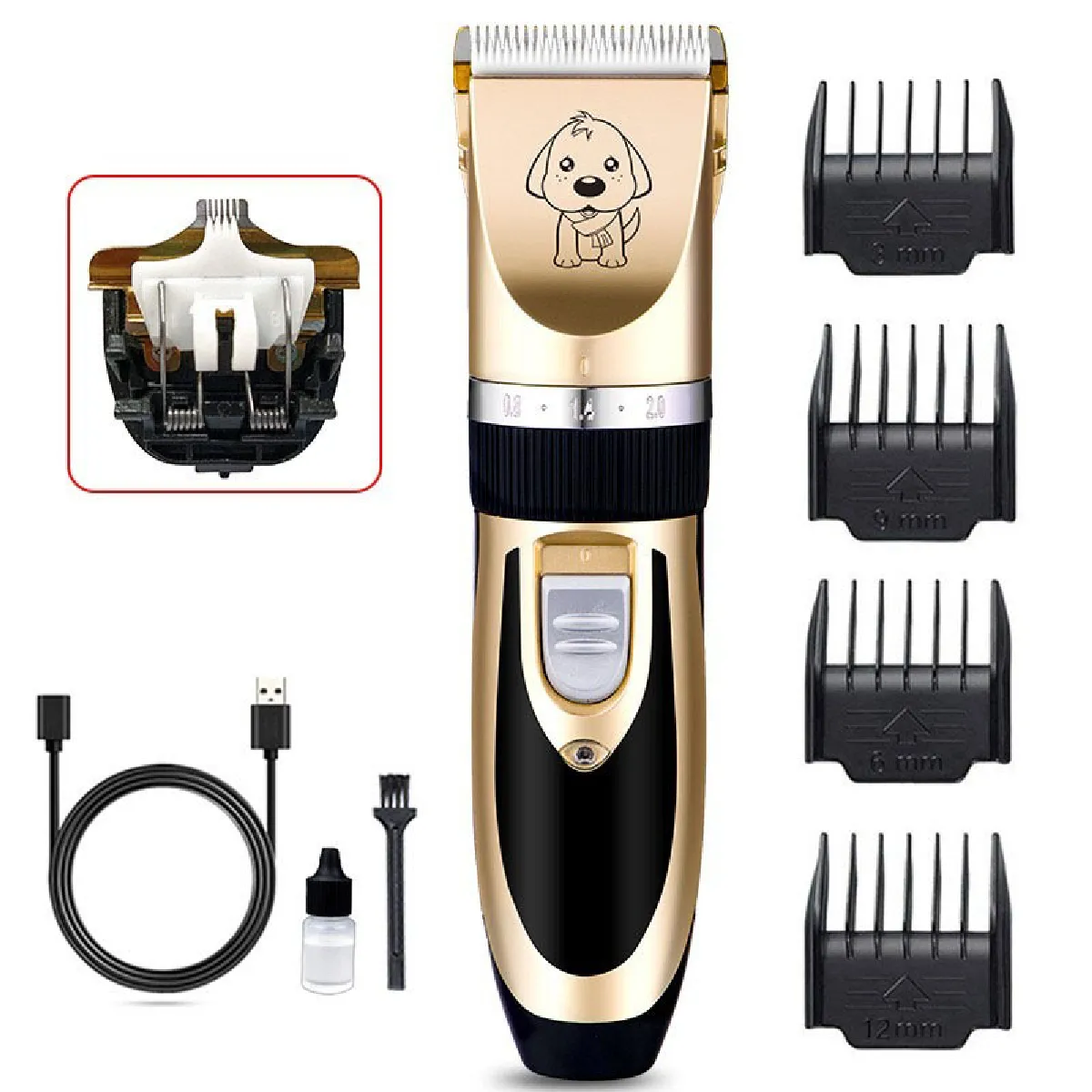 Tondeuse pour animaux avec tête de coupe pour les pattes - Kit de toilettage professionnel
