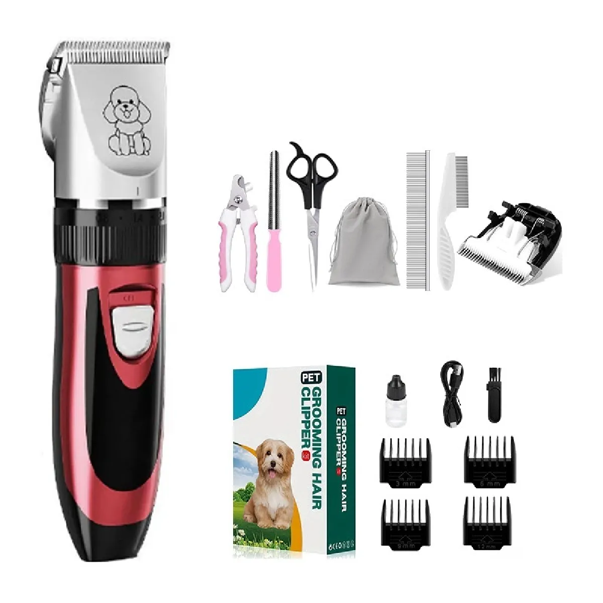 Kit de tondeuse électrique pour animaux de compagnie avec lames en céramique et accessoire