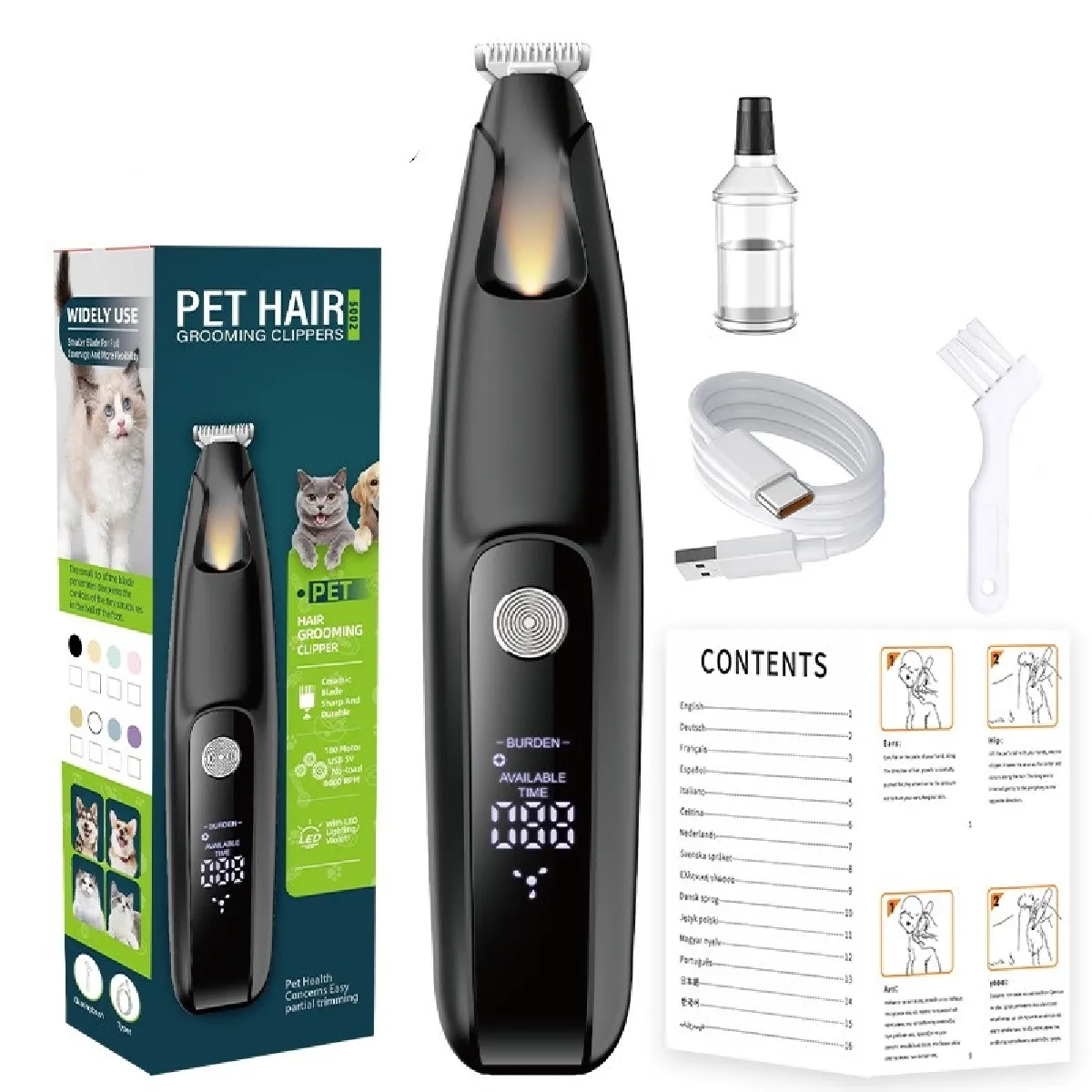 Tondeuse Électrique Numérique pour Animaux - Soin des Pattes, Oreilles et Zones Sensibles