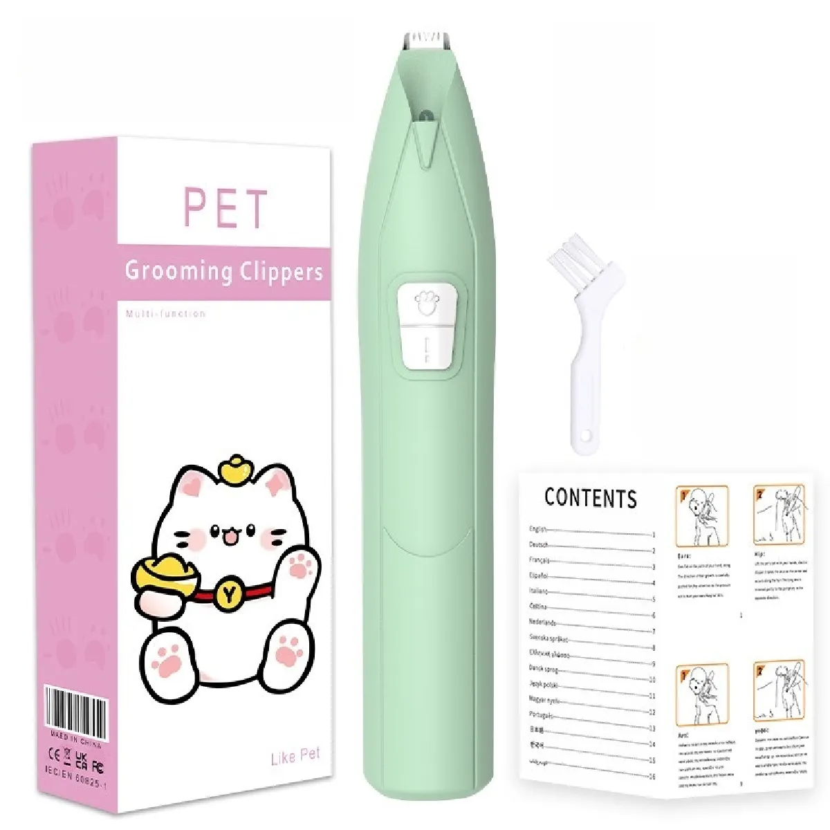 Tondeuse pour animaux de compagnie à lumière blanche et laser rouge - Coupe douce et préci
