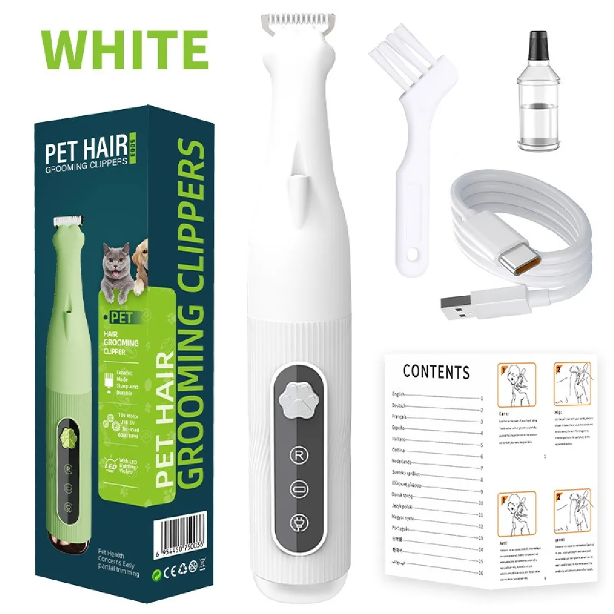 Tondeuse Électrique pour Animaux - Soin des Pattes et Toilettage Précis White