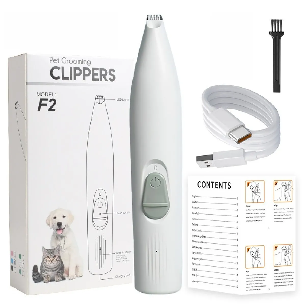 Tondeuse Électrique Douce pour Animaux : Coupe Facile et Silencieuse White