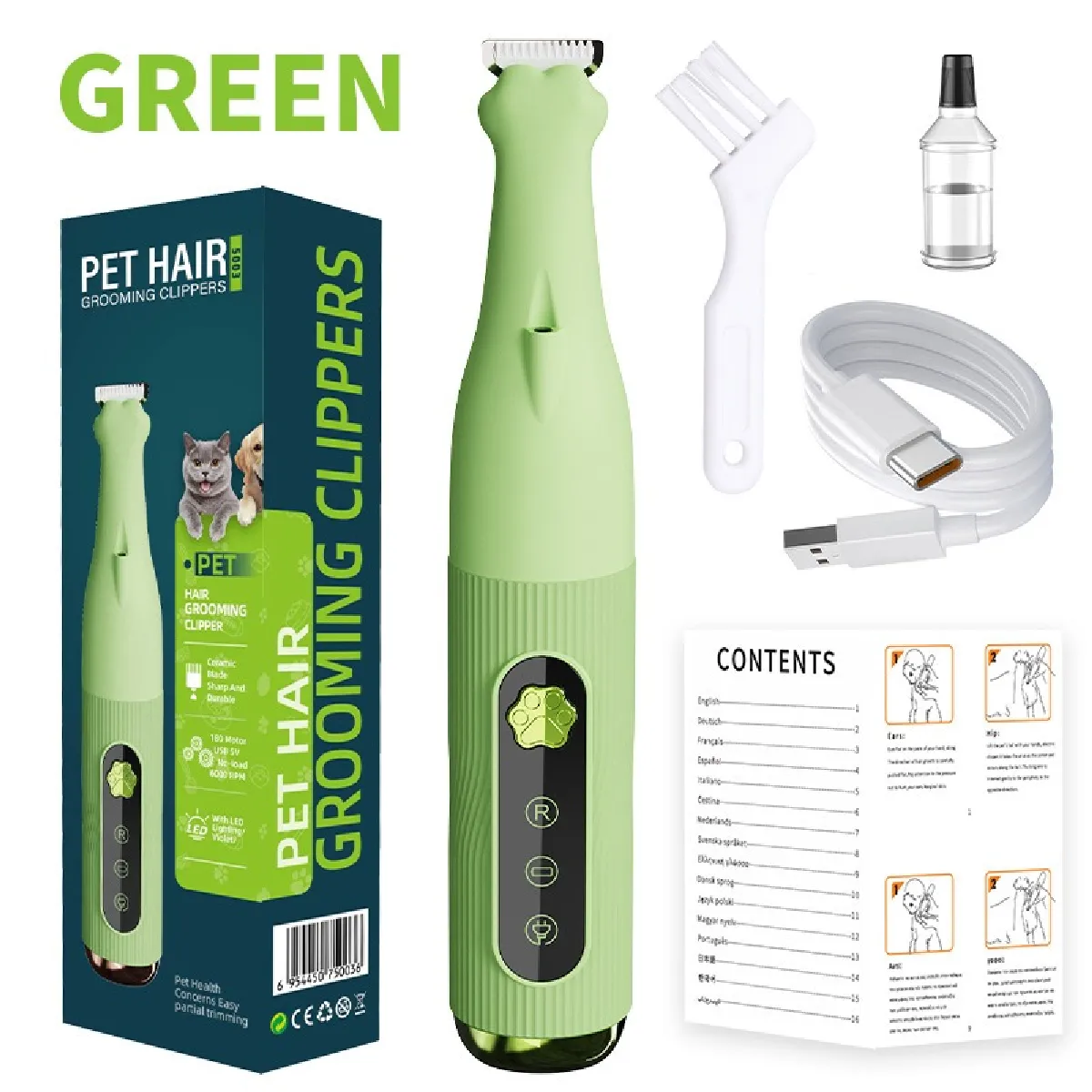 Tondeuse Électrique pour Animaux - Soin des Pattes et Toilettage Précis Green