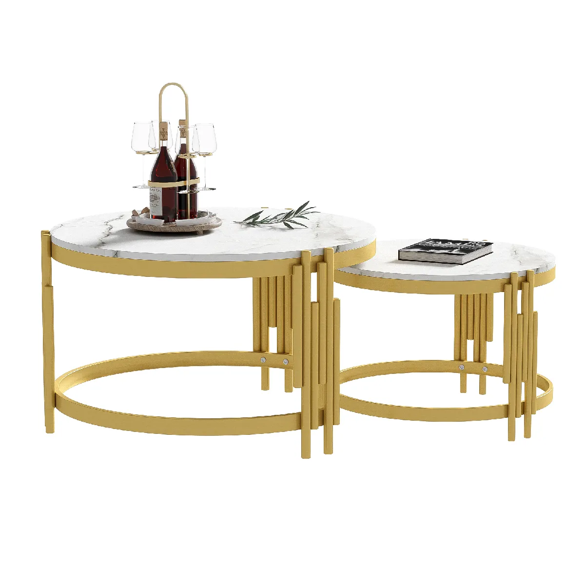 Tables basses gigognes 71.5x71.5x44 cm, design emboîtable MDF métal blanc