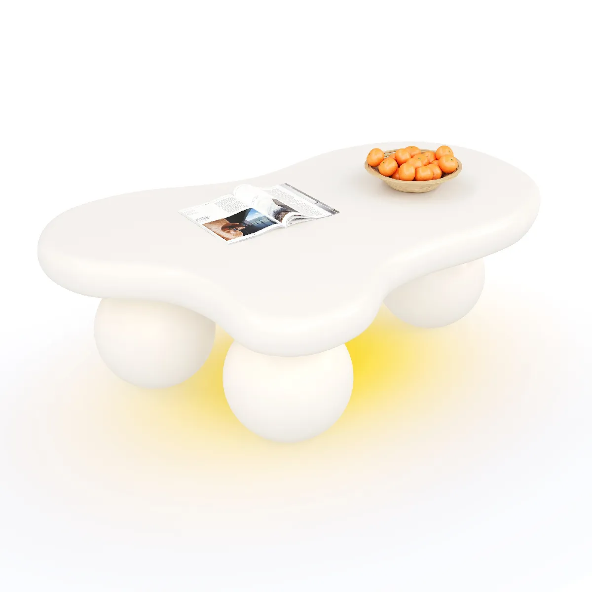 Table basse 95x62.5x32 cm LED 16 couleurs forme nuage MDF blanc