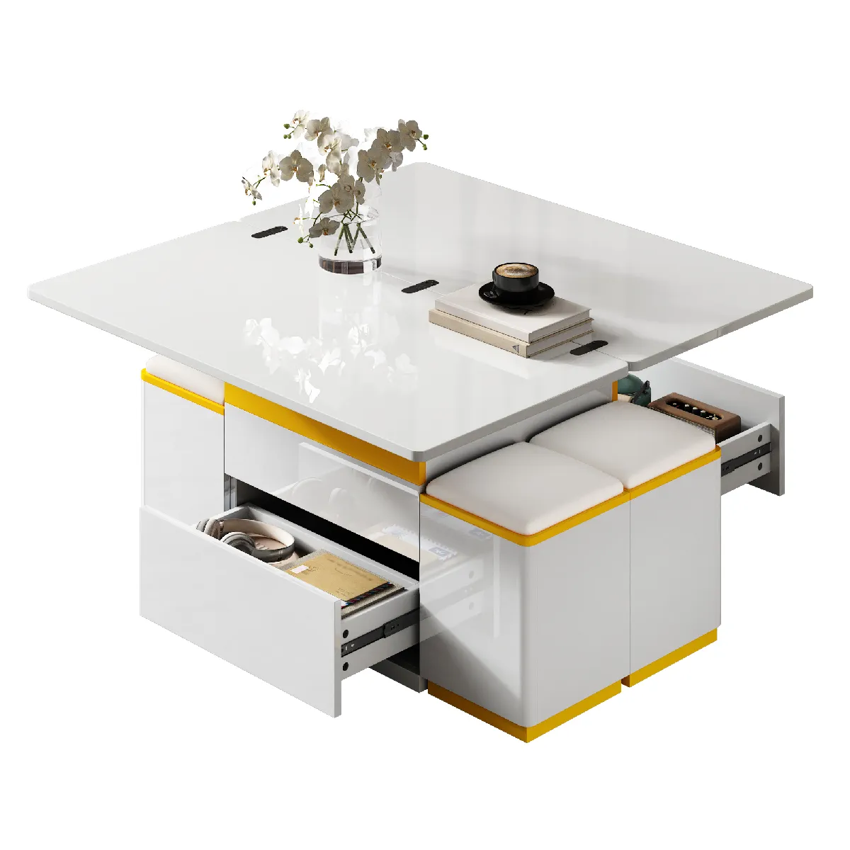 Table basse 100x50x43 cm relevable et pliante MDF blanc