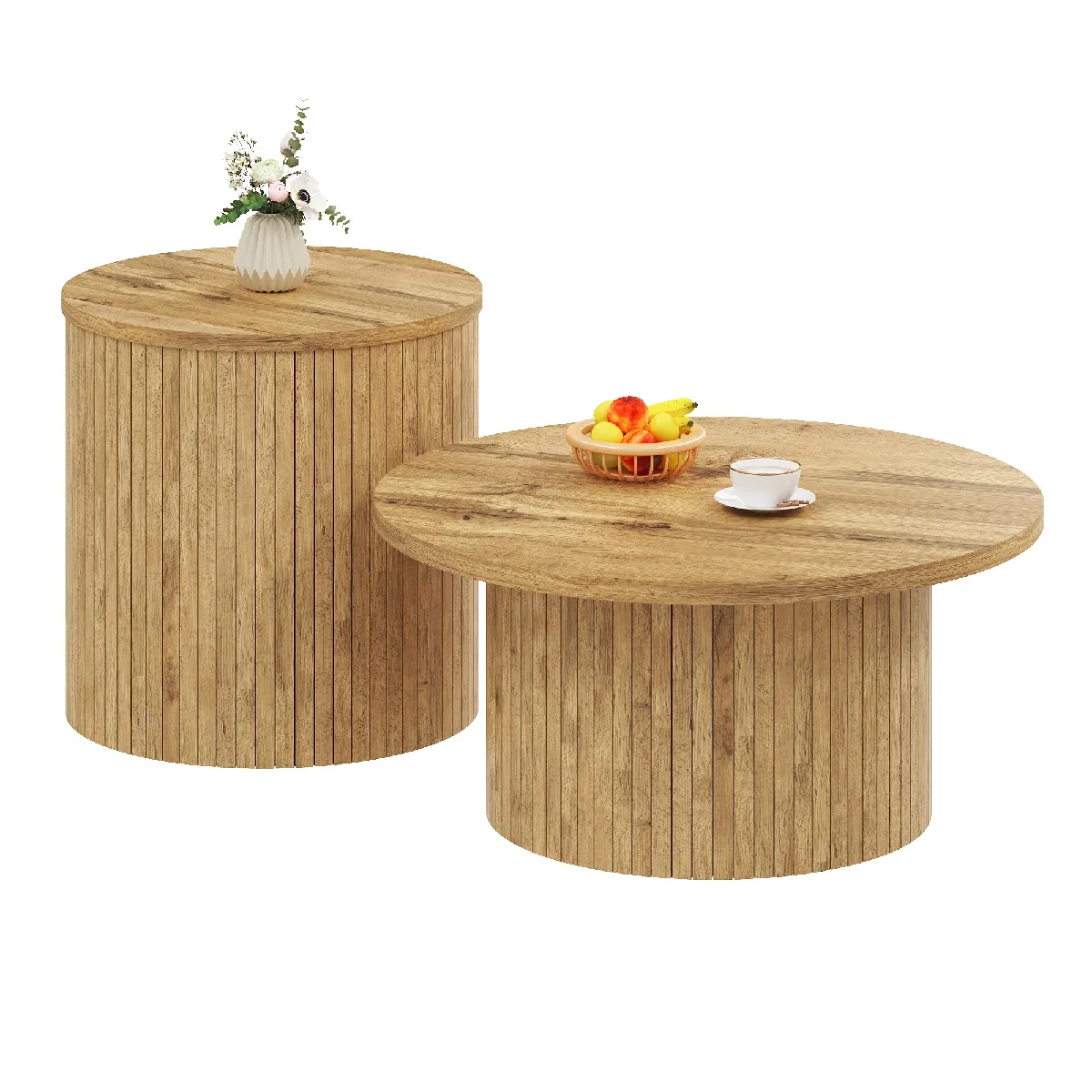 Table basse gigogne 75x75x36 cm, modulable MDF naturel