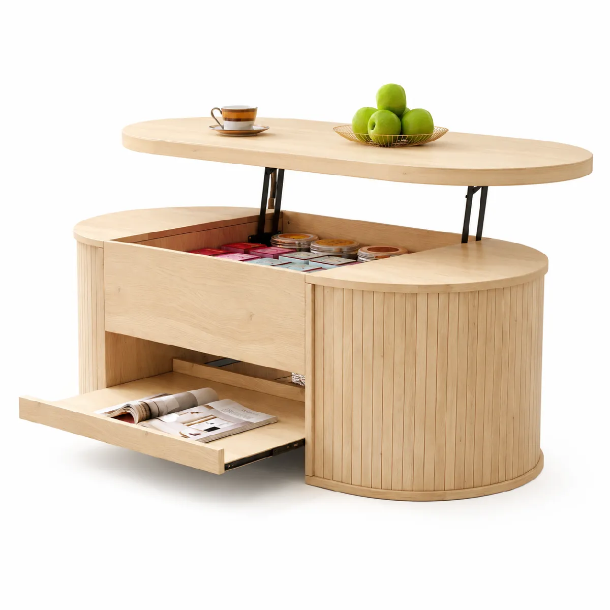 Table basse 110x55.5x40 cm plateau relevable rangement MDF naturel