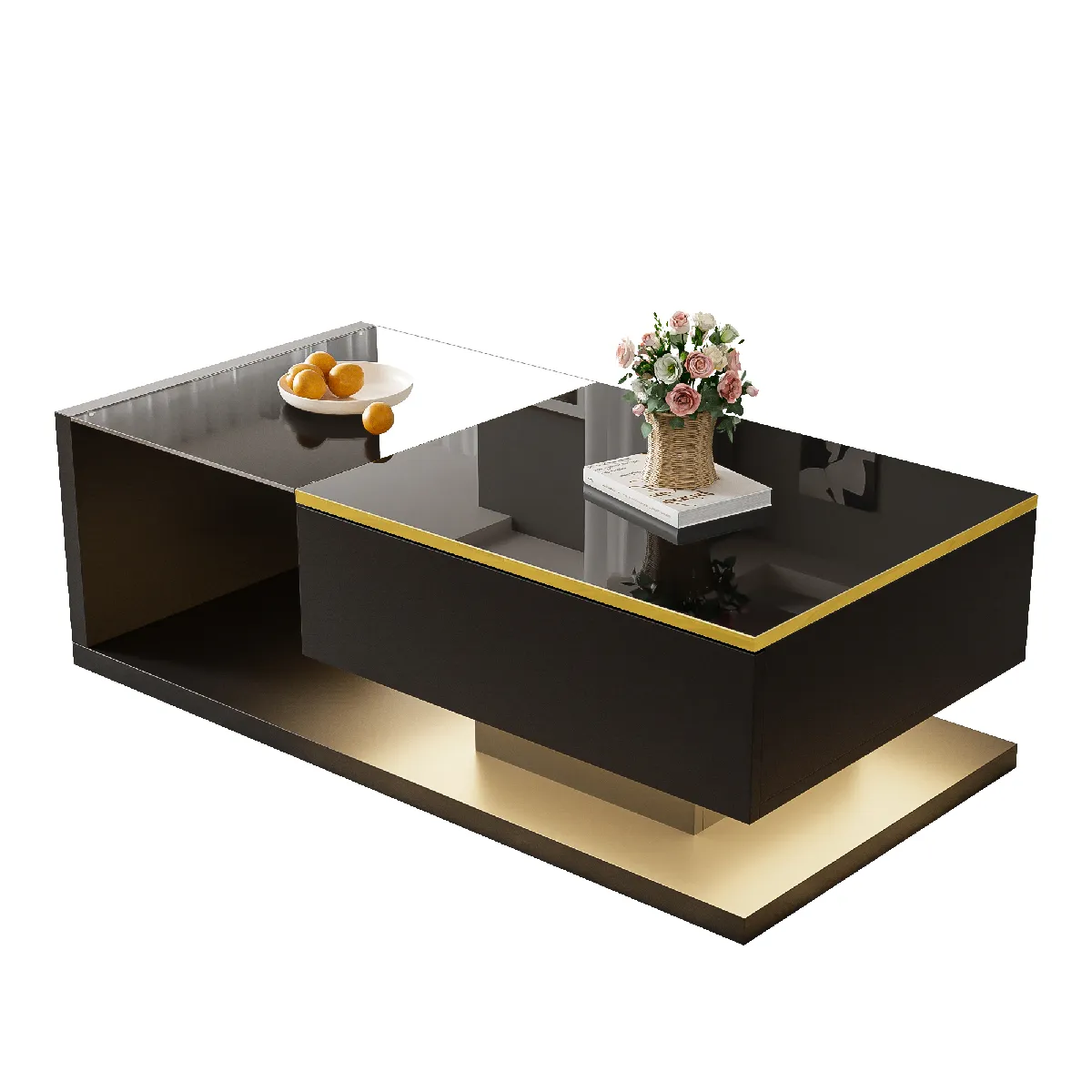 Table basse 100x50x32.5 cm LED verre trempé noir