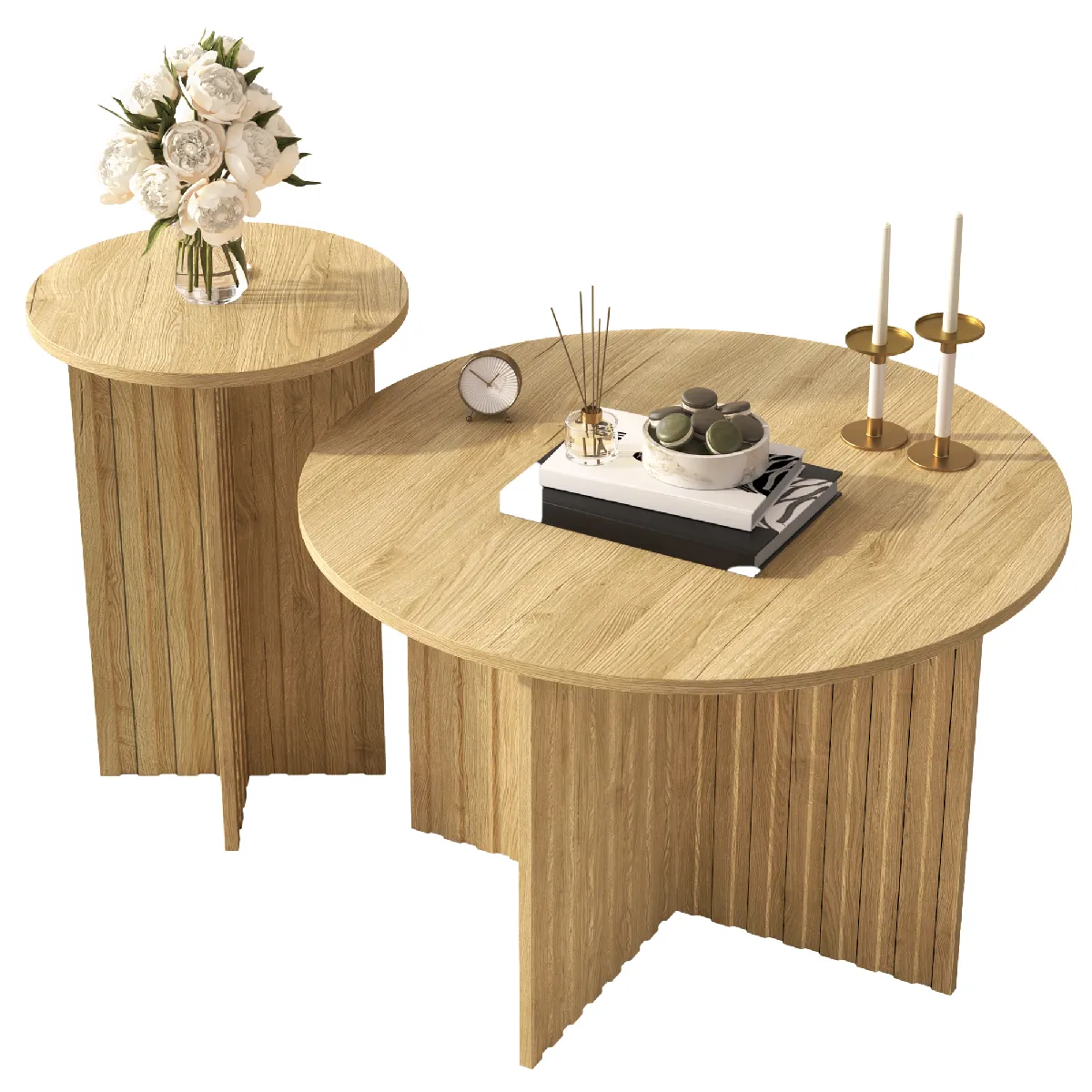 Tables gigognes 76x76x50 cm et 40x40x56.5 cm gain de place MDF naturel