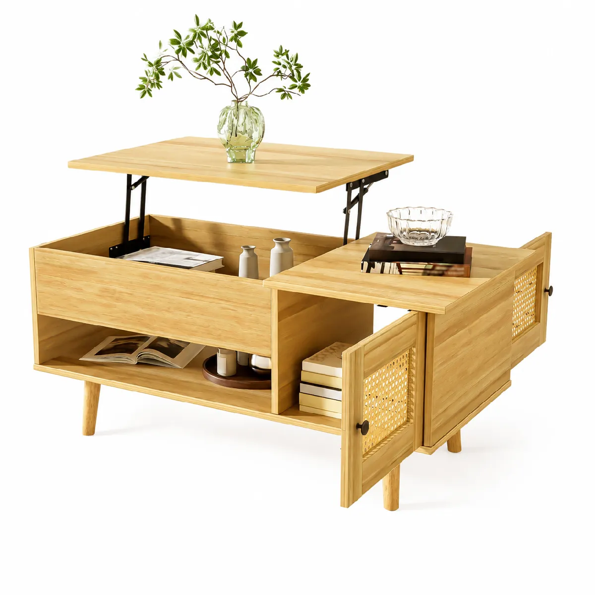 Table basse 103x50x46 cm relevable, panneau de particules naturel et noir