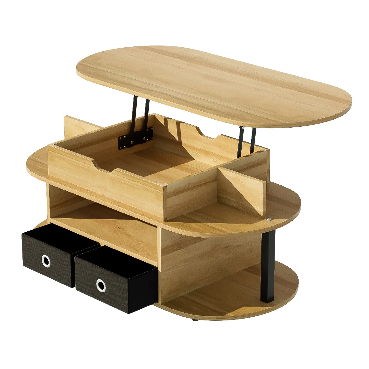 Table basse 105x50x45 cm relevable rangement aggloméré noir naturel