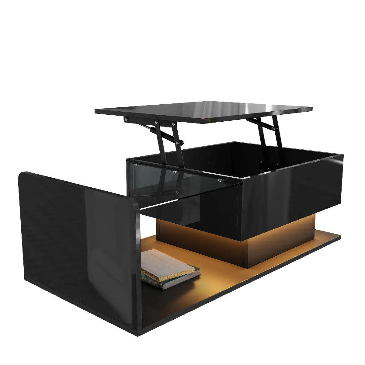Table basse 100x50x33 cm relevable rangement panneaux de particules noir