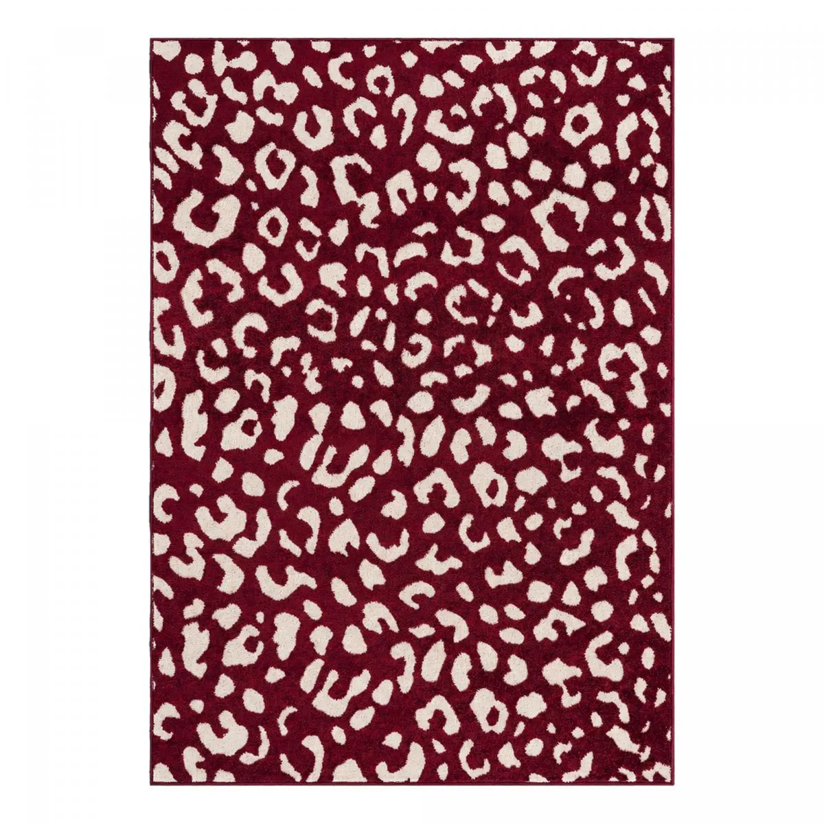 Tapis salon 160 x 230 cm, bordeaux et beige, motif léopard, poil ras