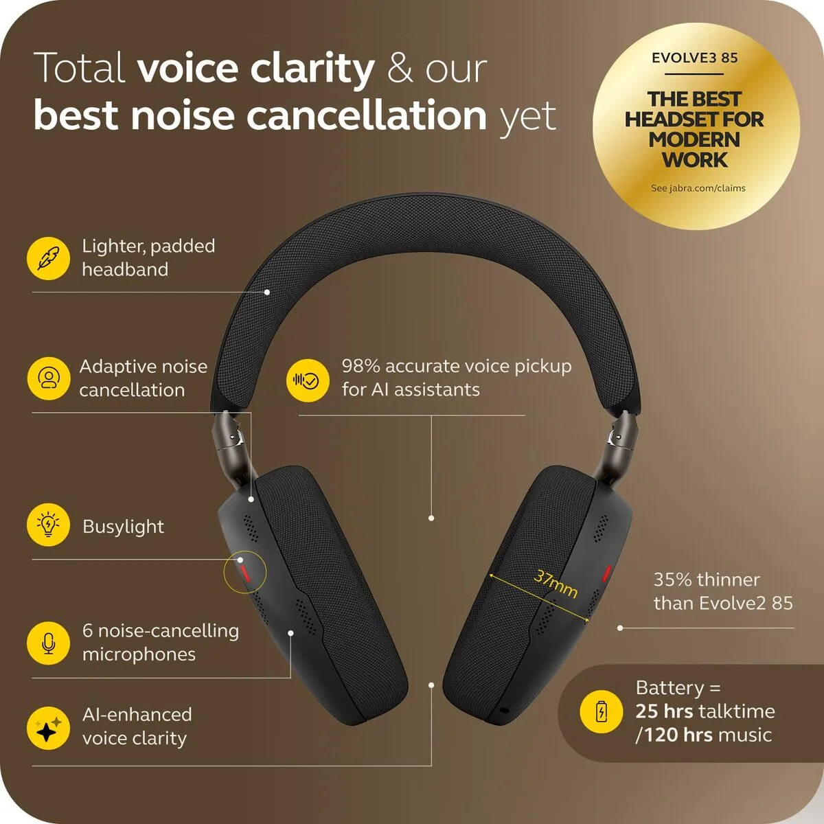 Jabra Evolve3 85 UC Link 390 USB-C Bla