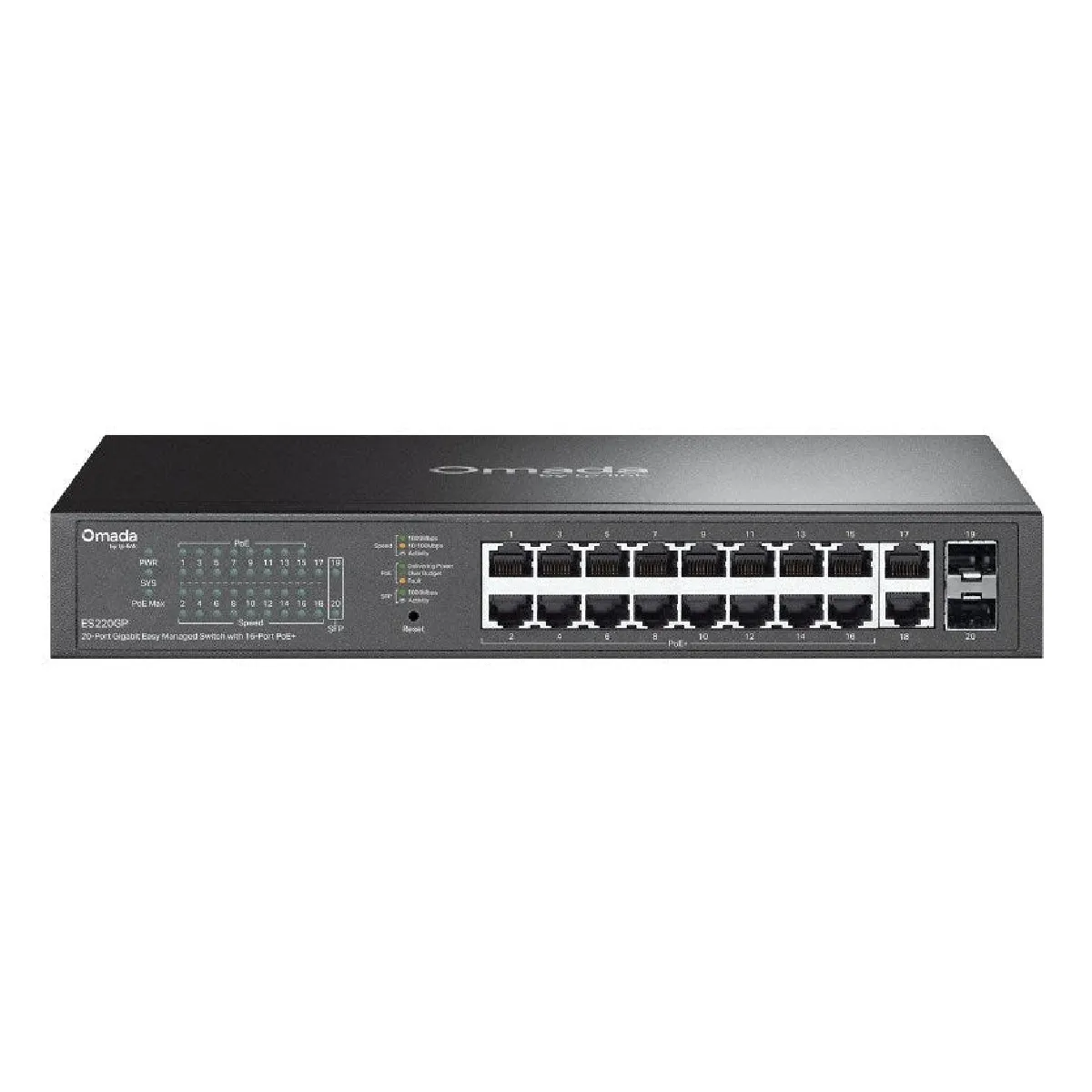 TP Link Omada ES220GP V1 Commutateur Géré 16 x 101001000 PoE+ + 2 x 101001000 + 2 x Gigabit SFP de bureau fixation murale Montable sur rack PoE+ - vue 5
