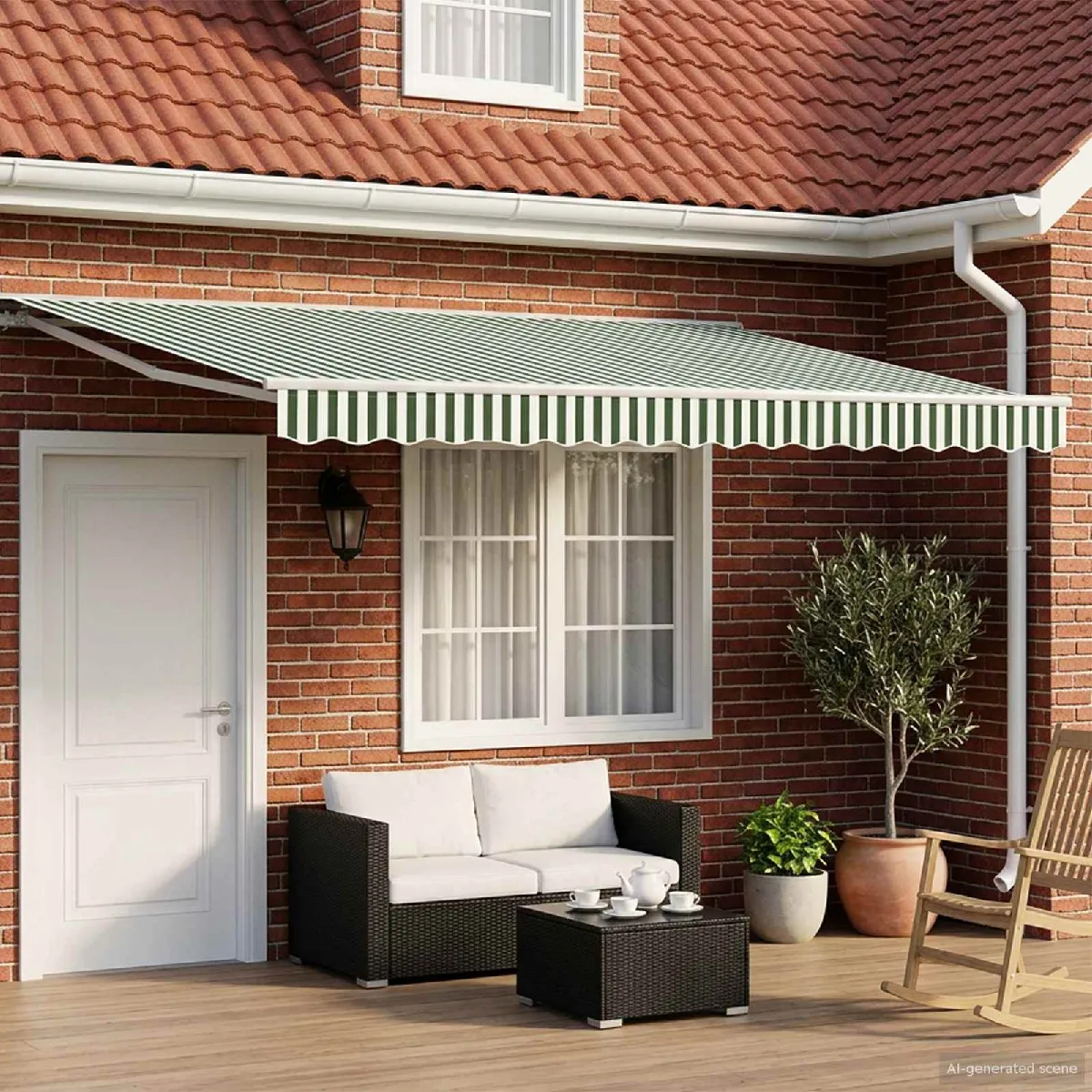 vidaXL Auvent rétractable manuel Vert et blanc 4,5 × 3,5 m
