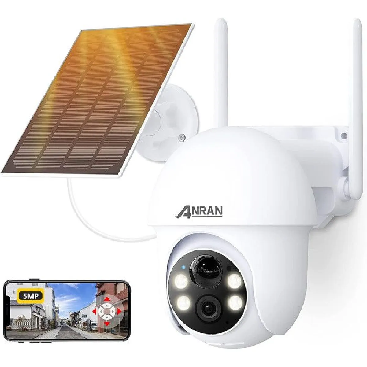 Caméra de surveillance ANRAN 5MP Wifi extérieure Solaire PIR Vision Nocturne Couleur
