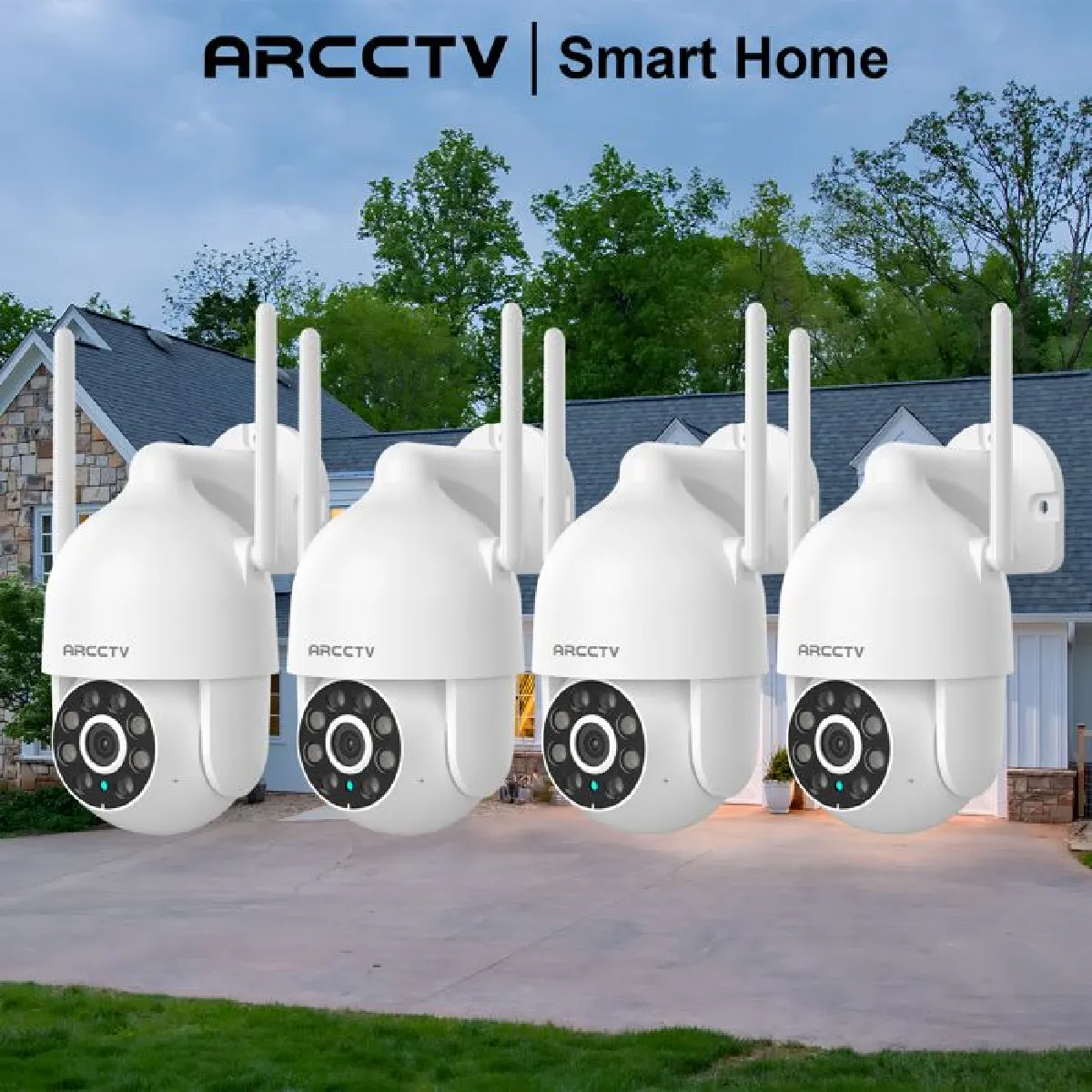 Caméra de Surveillance ARCCTV 360°PTZ Audio Bidirectionnel Vision Nocturne Couleur 4PCS