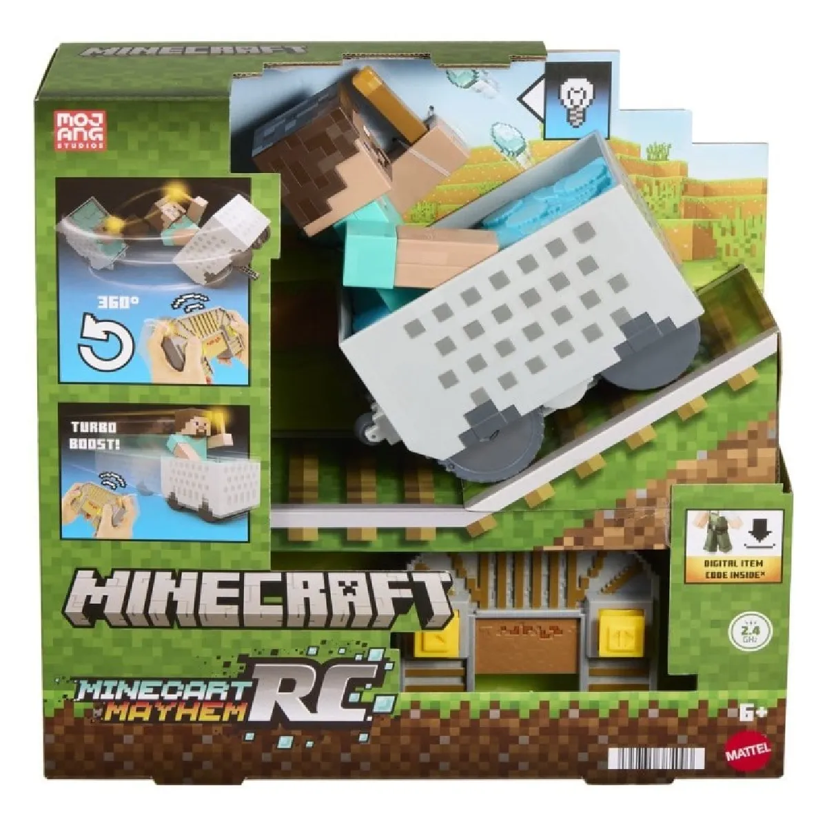 Minecraft Wagonnet télécommandé Steve cascade turbo boost lumières - vue 2