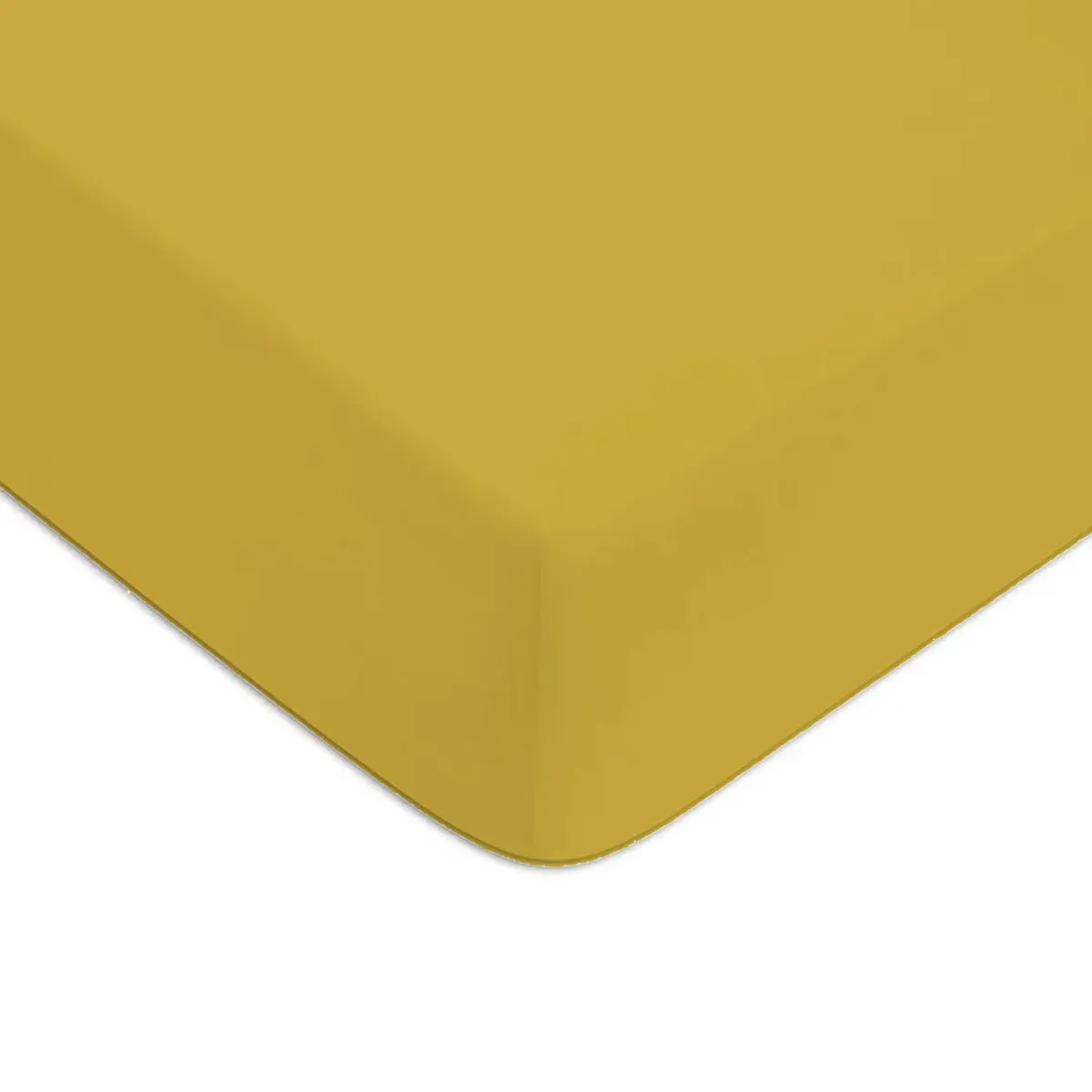 Drap housse en coton 57 fils uni bonnet 25cm jaune moutarde 80x200cm
