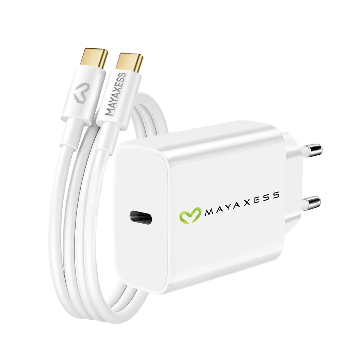 Mayaxess Blanc Chargeur Secteur Pour Iphone 15 20W + Câble Usb-C 1M - Image 2