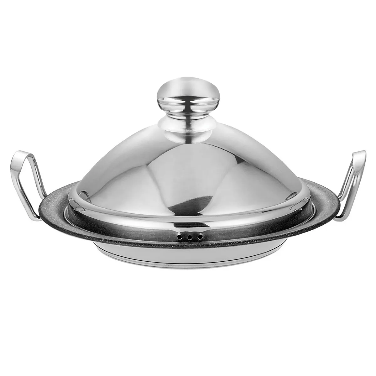COCKTAIL SIGNATURE Signature Marmite &agrave; Tajine en Acier Inoxydable 30cm avec Couvercle D&ocirc;me Vapeur Argent