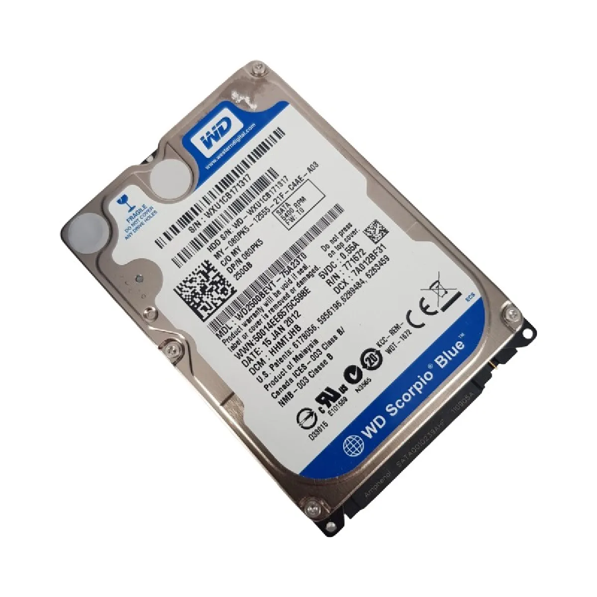 Disque Dur 250Go SATA 2.5 Western Digital WD2500BEVT 75A23T0 5400rpm 8Mo