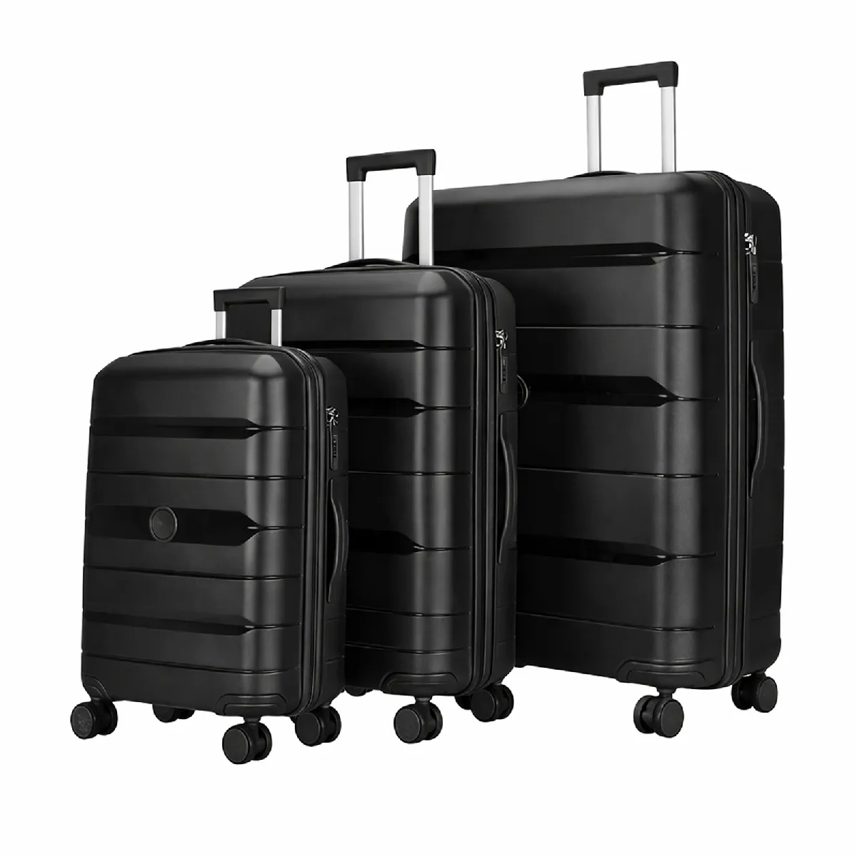 Avizar Lot de 3 Valises Rigides à Roulettes 4 Roues Pivotantes 55-65-75cm Noir