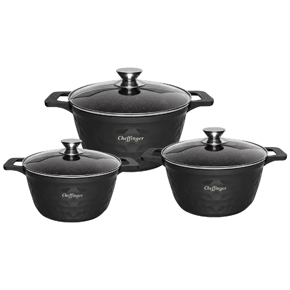 Cheffinger Noir Set De 3 Marmites Aluminium