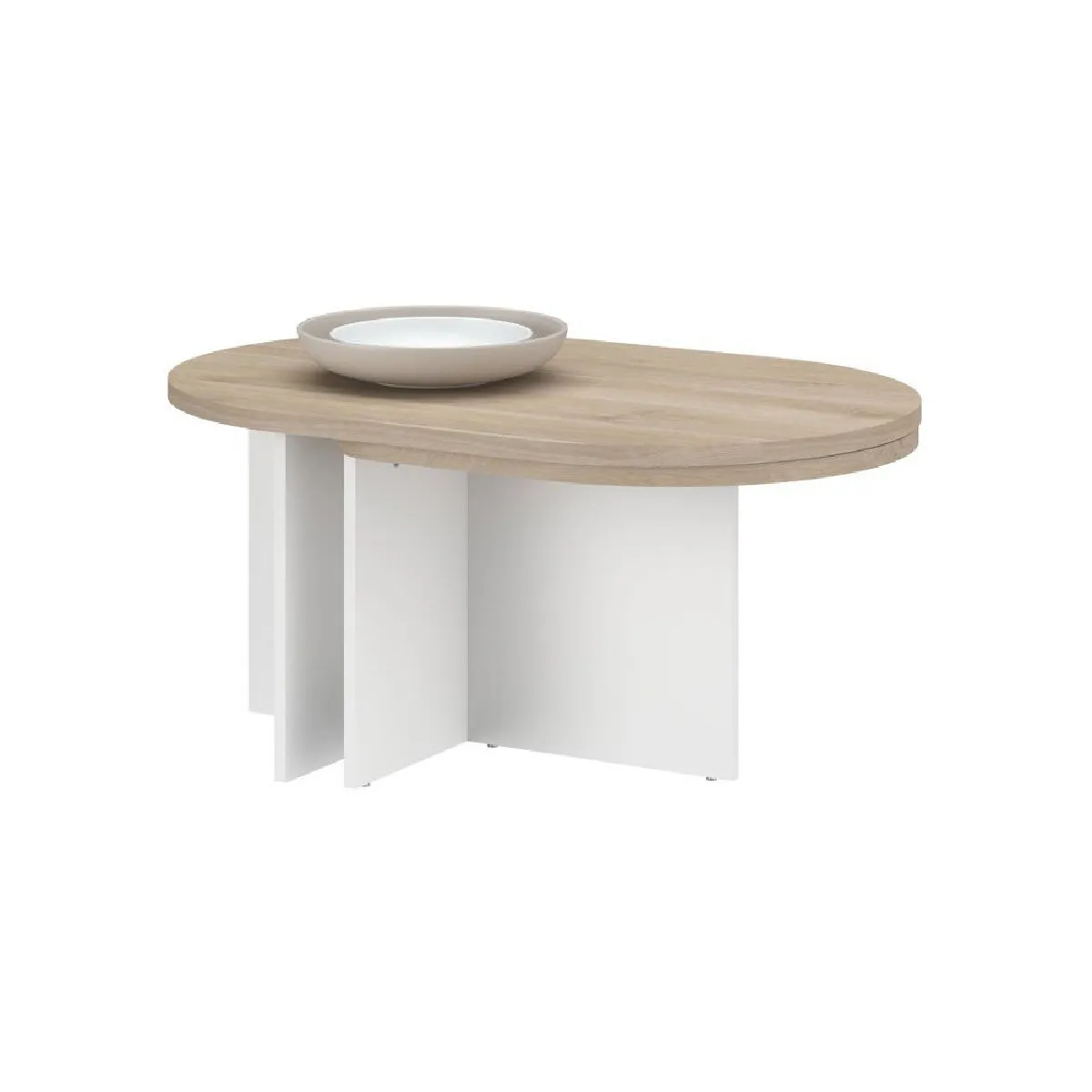 PARISOT BETTY - Table basse ovale pivotante - Chêne et blanc