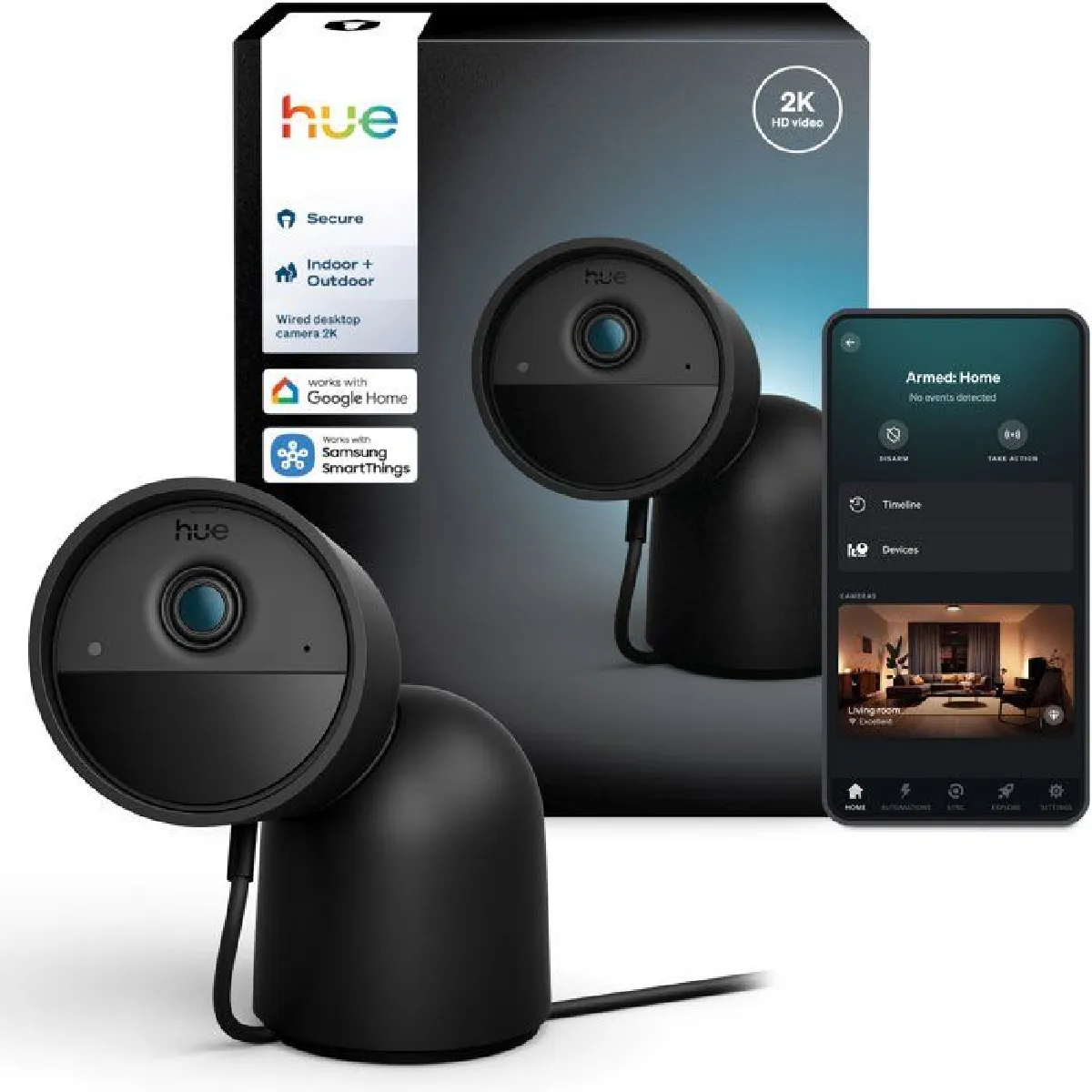 Philips Hue Noir Caméra De Sécurité Extérieure Filaire Secure 2K Vision Nocturne Infrarouge - Neuf - Image 4