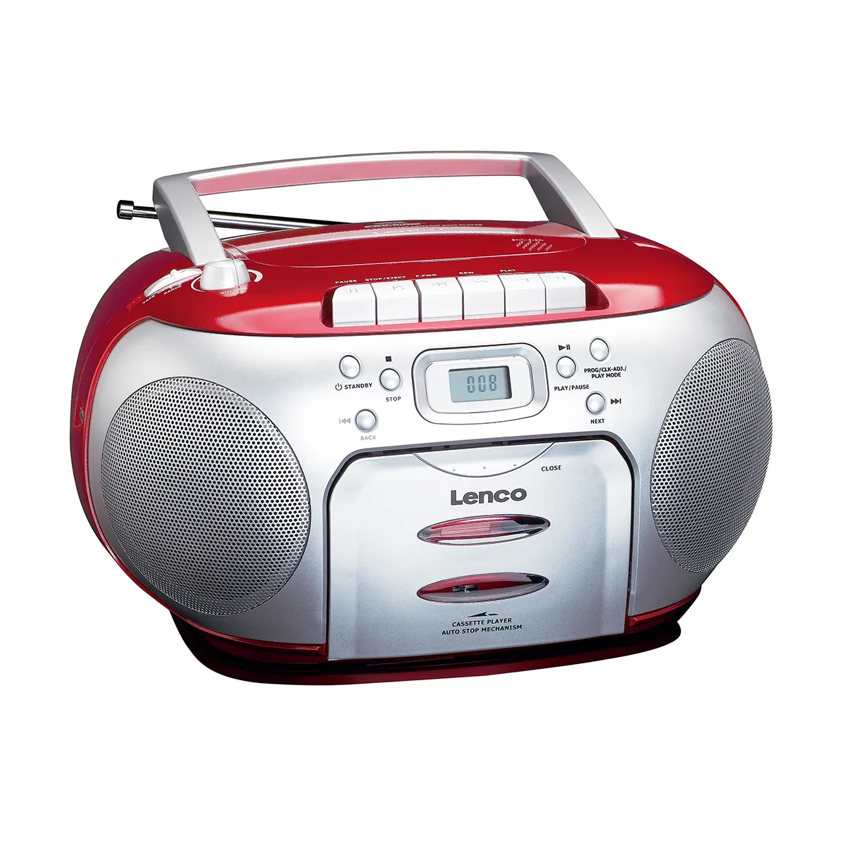 LENCO  Radio FM Portable St&eacute;r&eacute;o avec Lecteur Cassette / CD et &Eacute;cran LCD Rouge