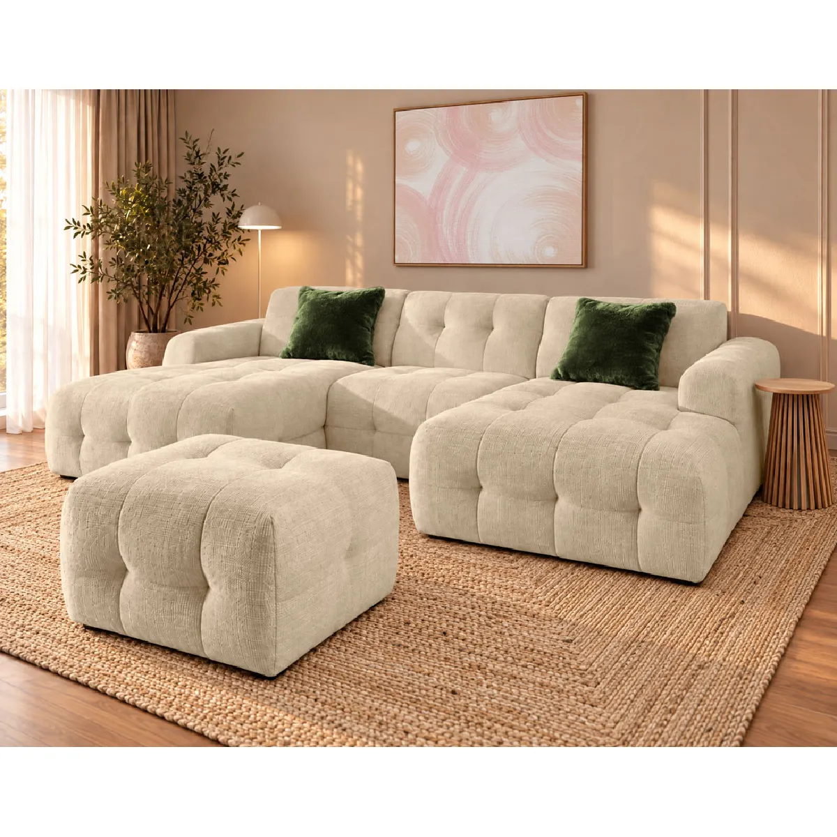 Bestmobilier Beige Diane - Pouf En Velours Texturé