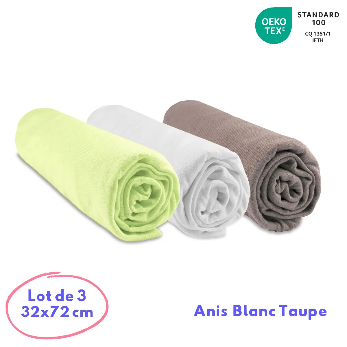 Lot de 3 Draps housse Couffin 32x72 cm en Bambou