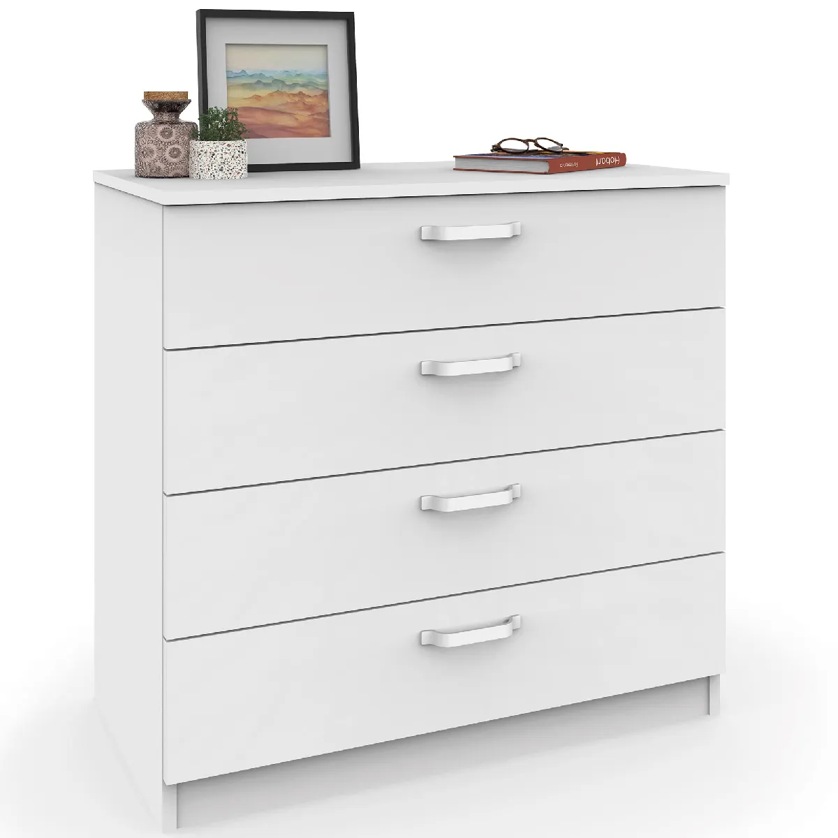 Briebe - Commode - Meuble de Rangement - 4 Tiroirs - 78x74x40 cm - Blanc - Image 3