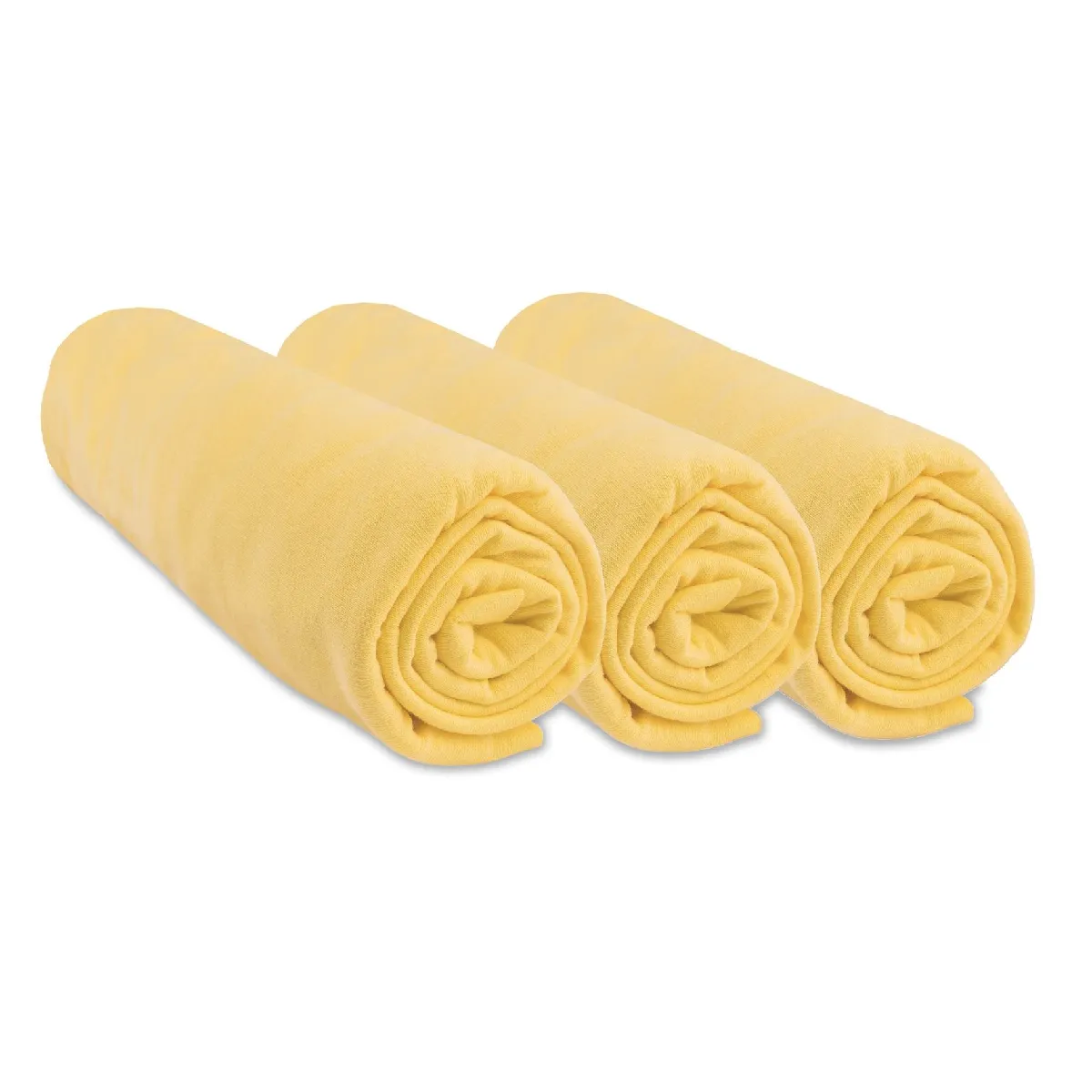 Lot de 3 Draps housse Jersey 100% Coton - 40x80 / 90 cm - Jaune