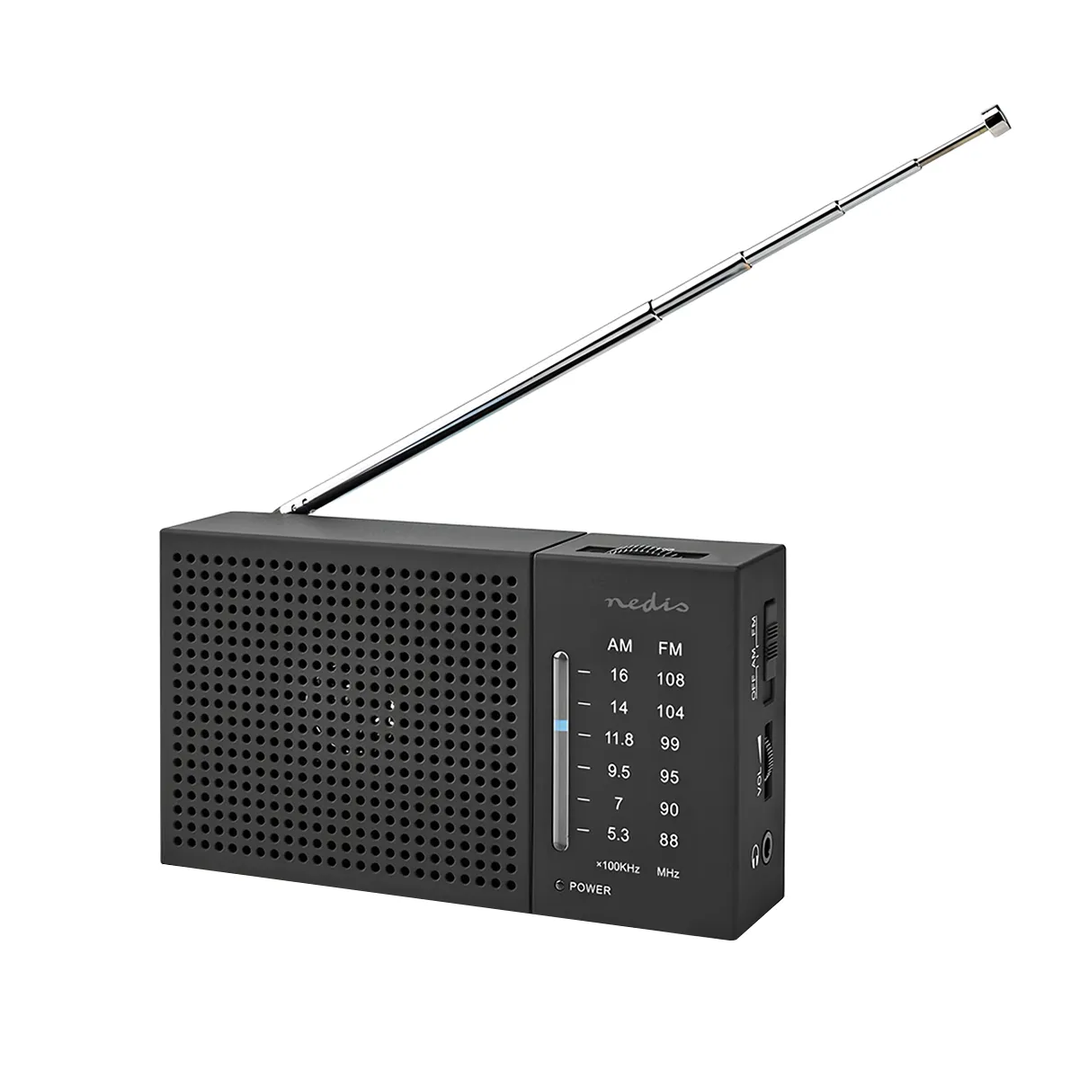 Nedis Noir Mini Radio À Piles Am / Fm Avec Prise Casque Et Réglage Analogique
