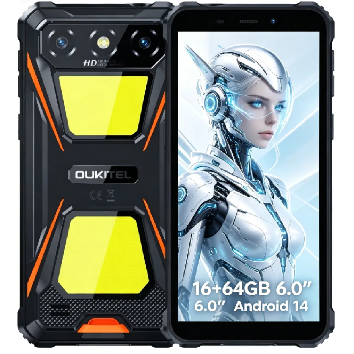 OUKITEL Smartphone Incassable  G5 4G batterie 6300 mAh, 16(4+12)GB 64GB IP68/IP69K, Or